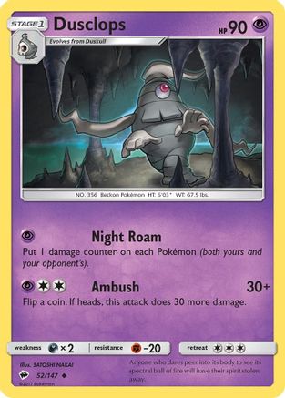 Dusclops 052/147  - Reverse Holofoil SM  Burning Shadows