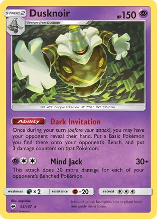 Dusknoir 053/147  - Holofoil SM  Burning Shadows