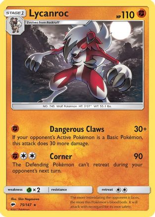 Lycanroc 075/147  - Reverse Holofoil SM  Burning Shadows