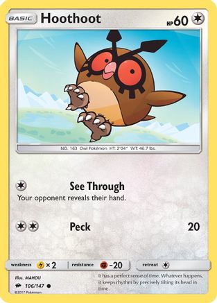 Hoothoot 106/147  - Reverse Holofoil SM  Burning Shadows