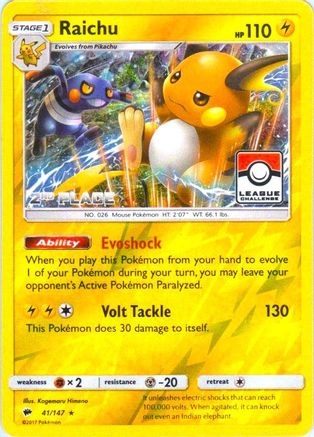 Raichu (League Challenge) [2nd Place] 041/147  - Reverse Holofoil League & Championship Cards