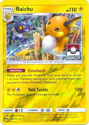Raichu (League Challenge) [1st Place] 041/147  - Reverse Holofoil League & Championship Cards