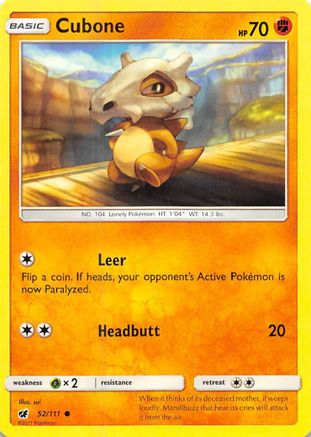 Cubone 052/111  - Reverse Holofoil SM  Crimson Invasion