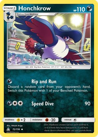 Honchkrow 072/156  - Reverse Holofoil SM  Ultra Prism