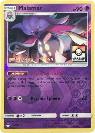 Malamar (League Challenge) [1st Place] 051/131  - Reverse Holofoil League & Championship Cards