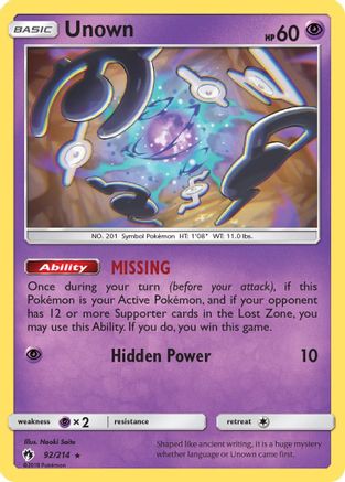 Unown (92) (92) 092/214  SM  Lost Thunder