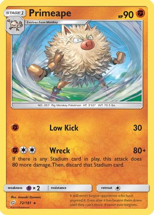 Primeape 072/181  - Reverse Holofoil SM  Team Up