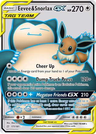 Eevee & Snorlax GX (Full Art) 171  - Holofoil SM  Team Up