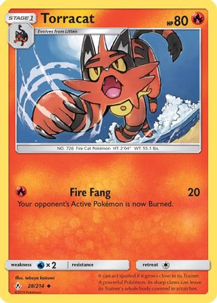 Torracat 028  - Reverse Holofoil SM  Unbroken Bonds