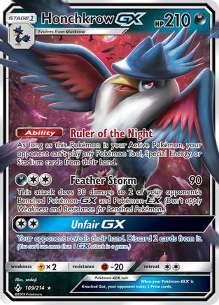 Honchkrow GX 109/214  - Holofoil SM  Unbroken Bonds