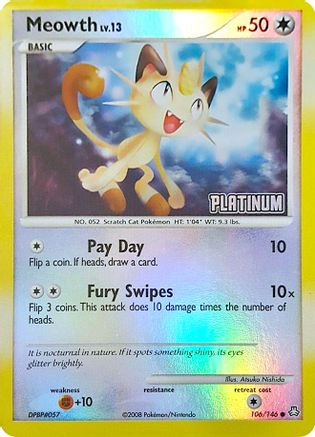 Meowth 106/146  - Reverse Holofoil Burger King Promos