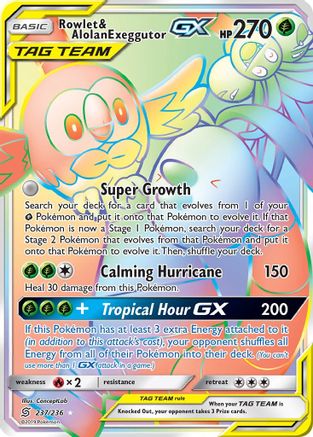 Rowlet & Alolan Exeggutor GX (Secret) 237  - Holofoil SM  Unified Minds