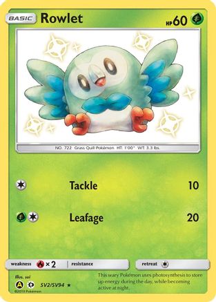 Rowlet SV2/SV94  - Holofoil Hidden Fates Shiny Vault