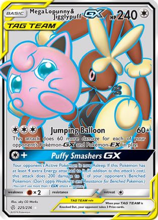 Mega Lopunny & Jigglypuff GX (Full Art) 225/236  - Holofoil SM  Cosmic Eclipse