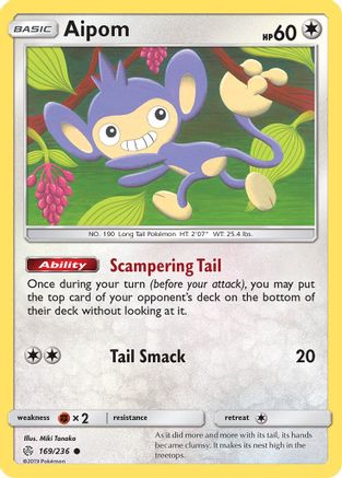 Aipom 169  - Reverse Holofoil SM  Cosmic Eclipse