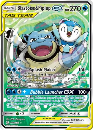Blastoise & Piplup GX (Alternate Full Art) 215/236  - Holofoil SM  Cosmic Eclipse
