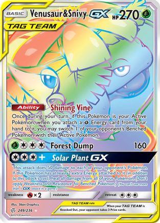Venusaur & Snivy GX (Secret) 249  - Holofoil SM  Cosmic Eclipse
