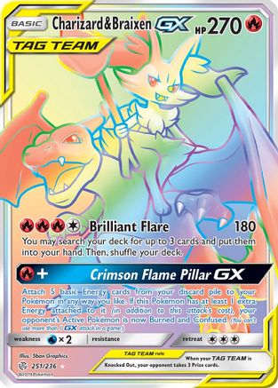 Charizard & Braixen GX (Secret) 251  - Holofoil SM  Cosmic Eclipse