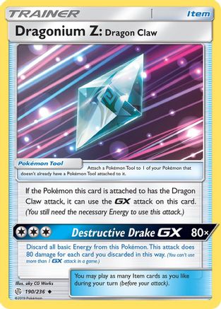 Dragonium Z: Dragon Claw 190/236  - Reverse Holofoil SM  Cosmic Eclipse