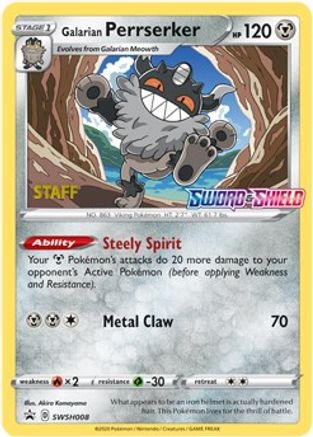 Galarian Perrserker (Prerelease) [Staff] SWSH008  - Holofoil SWSH Sword & Shield Promo Cards