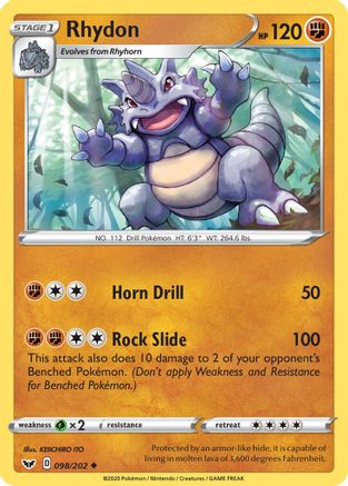 Rhydon 098/202 - Reverse Holofoil Sword & Shield Base Set