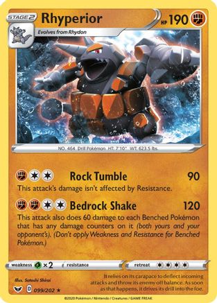 Rhyperior 099/202 - Reverse Holofoil Sword & Shield Base Set
