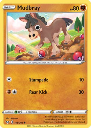 Mudbray 105/202 - Reverse Holofoil Sword & Shield Base Set