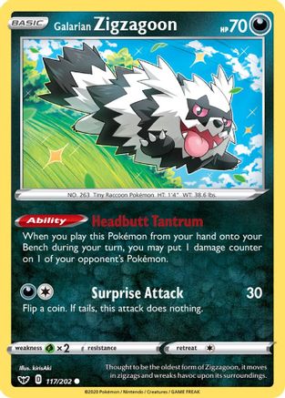 Galarian Zigzagoon 117/202 - Reverse Holofoil Sword & Shield Base Set