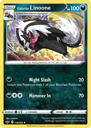 Galarian Linoone 118/202 - Reverse Holofoil Sword & Shield Base Set