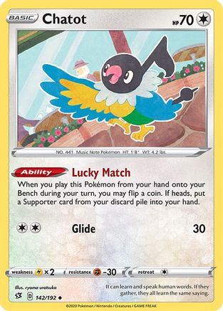 Chatot 142/192 - Reverse Holofoil Rebel Clash