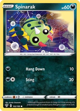 Spinarak 102/189 - Reverse Holofoil Darkness Ablaze