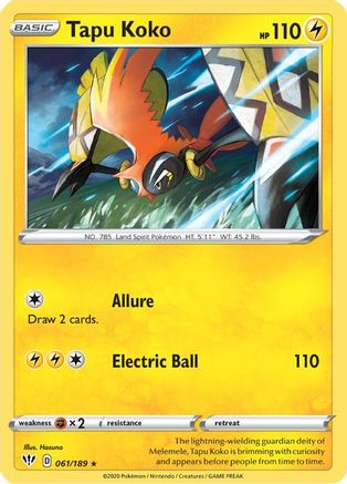 Tapu Koko 061/189 - Reverse Holofoil Darkness Ablaze