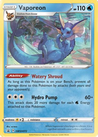 Vaporeon SWSH072  - Holofoil SWSH Sword & Shield Promo Cards