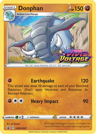 Donphan (Prerelease) [Staff] SWSH067  - Holofoil SWSH Sword & Shield Promo Cards