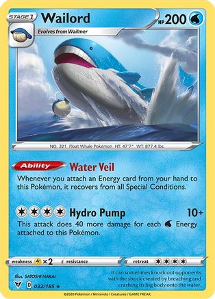 Wailord 032/185 - Reverse Holofoil Vivid Voltage