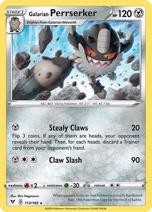 Galarian Perrserker 113/185 - Reverse Holofoil Vivid Voltage
