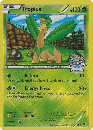 Tropius (National Championships) 005/101  - Reverse Holofoil League & Championship Cards