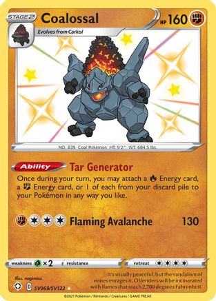 Coalossal SV069/SV122  - Holofoil Shining Fates Shiny Vault