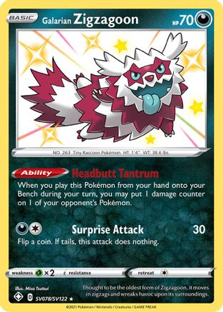Galarian Zigzagoon SV078/SV122  - Holofoil Shining Fates Shiny Vault
