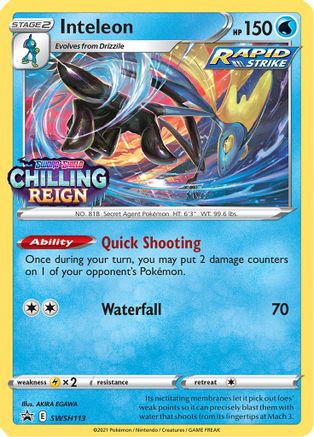 Inteleon (Prerelease) SWSH113  - Holofoil SWSH Sword & Shield Promo Cards