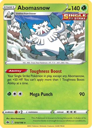 Abomasnow 010/198 - Reverse Holofoil Chilling Reign - Rare