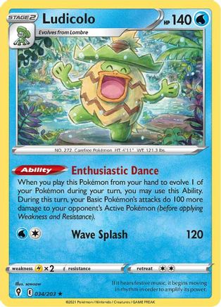 Ludicolo 034/203 - Reverse Holofoil Evolving Skies