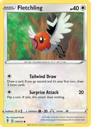 Fletchling 138/203 - Reverse Holofoil Evolving Skies
