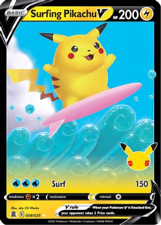Surfing Pikachu V 008/025  - Holofoil Celebrations