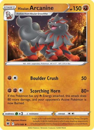 Hisuian Arcanine 071/189 - Reverse Holofoil Astral Radiance