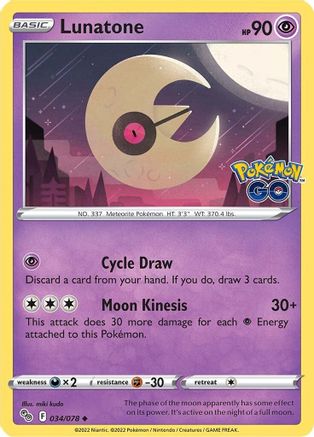 Lunatone 034/078  - Reverse Holofoil Pokemon GO