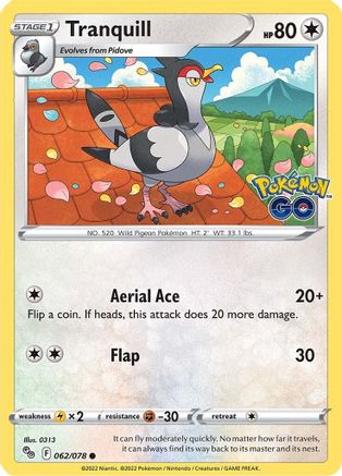 Tranquill 062/078  - Reverse Holofoil Pokemon GO