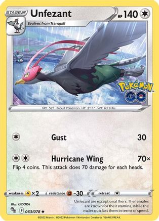Unfezant 063/078  - Reverse Holofoil Pokemon GO
