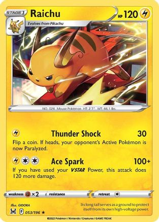 Raichu 053/196 - Reverse Holofoil Lost Origin