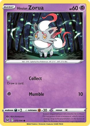 Hisuian Zorua 075/196 - Reverse Holofoil Lost Origin